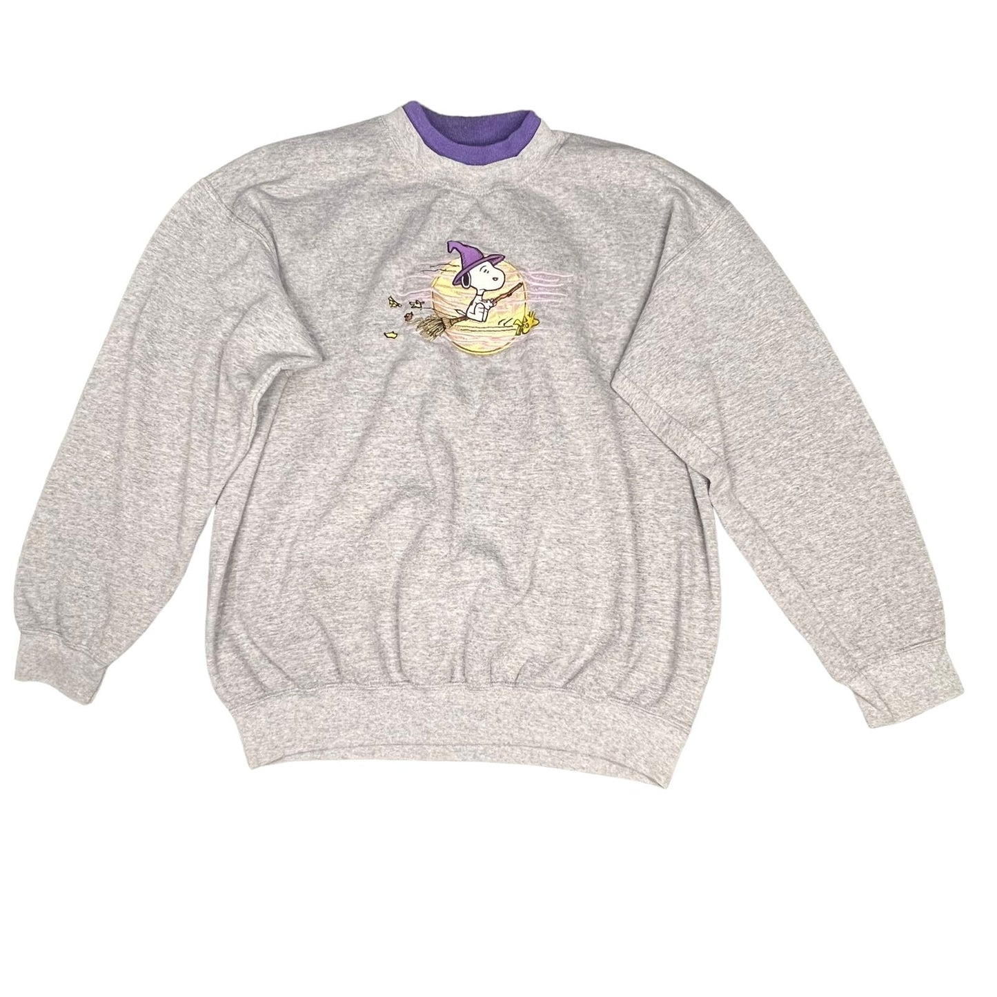 Vintage Peanuts Snoopy Embroidered Gray Pullover Crewneck Sweatshirt Women's Lar