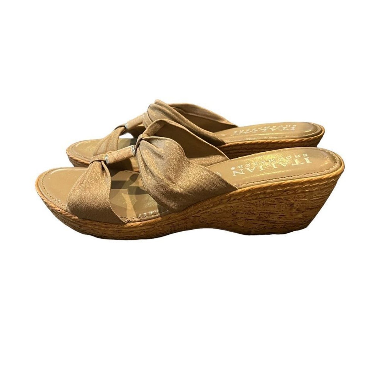 Italian Shoemaker Gold Metallic Skin Tone Wedge Slide Sandal Women's 8M