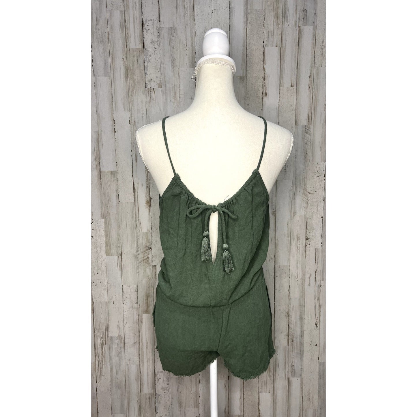 Mustard Seed Women's Green Linen Romper Size Small Summer Casual Sleeveless