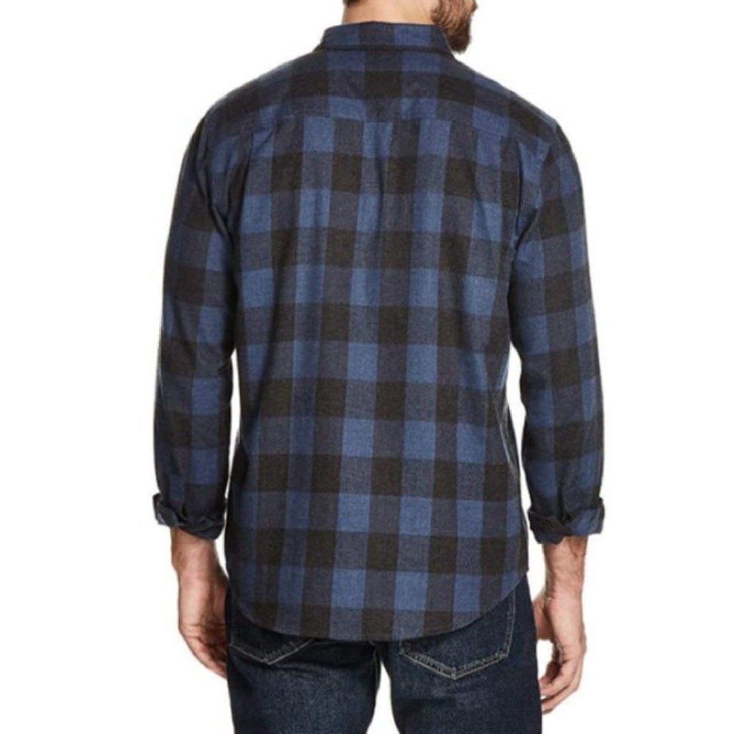 Weatherproof Vintage Shirt Mens XL Blue Black Plaid Flannel Button-Up