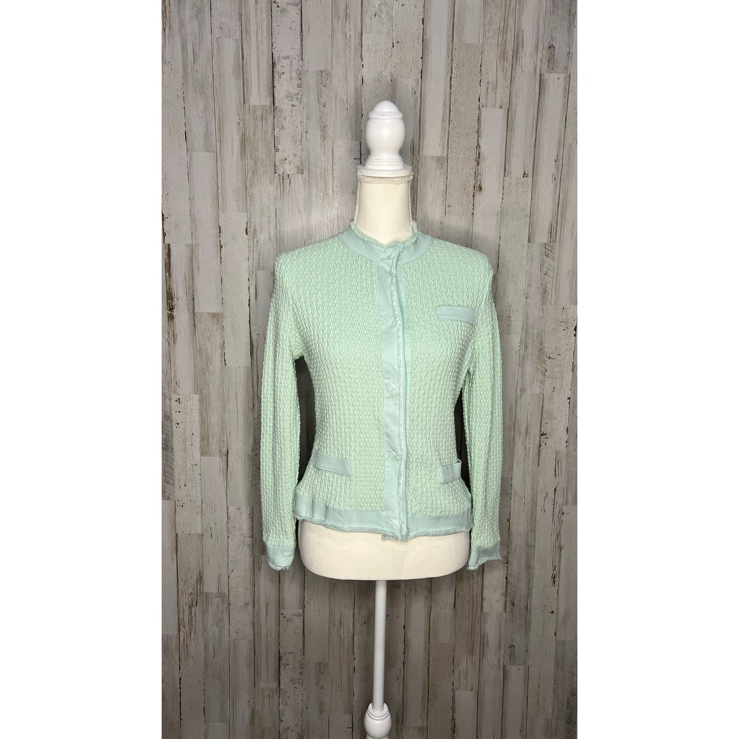 Talbots Women's Petite Small Green Waffle Knit Blazer Jacket