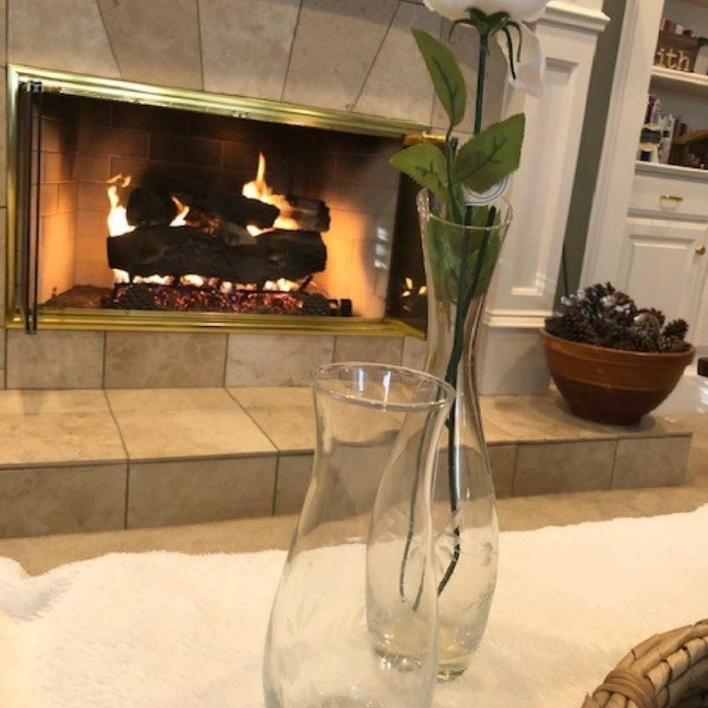 Set 2 etched glass vases