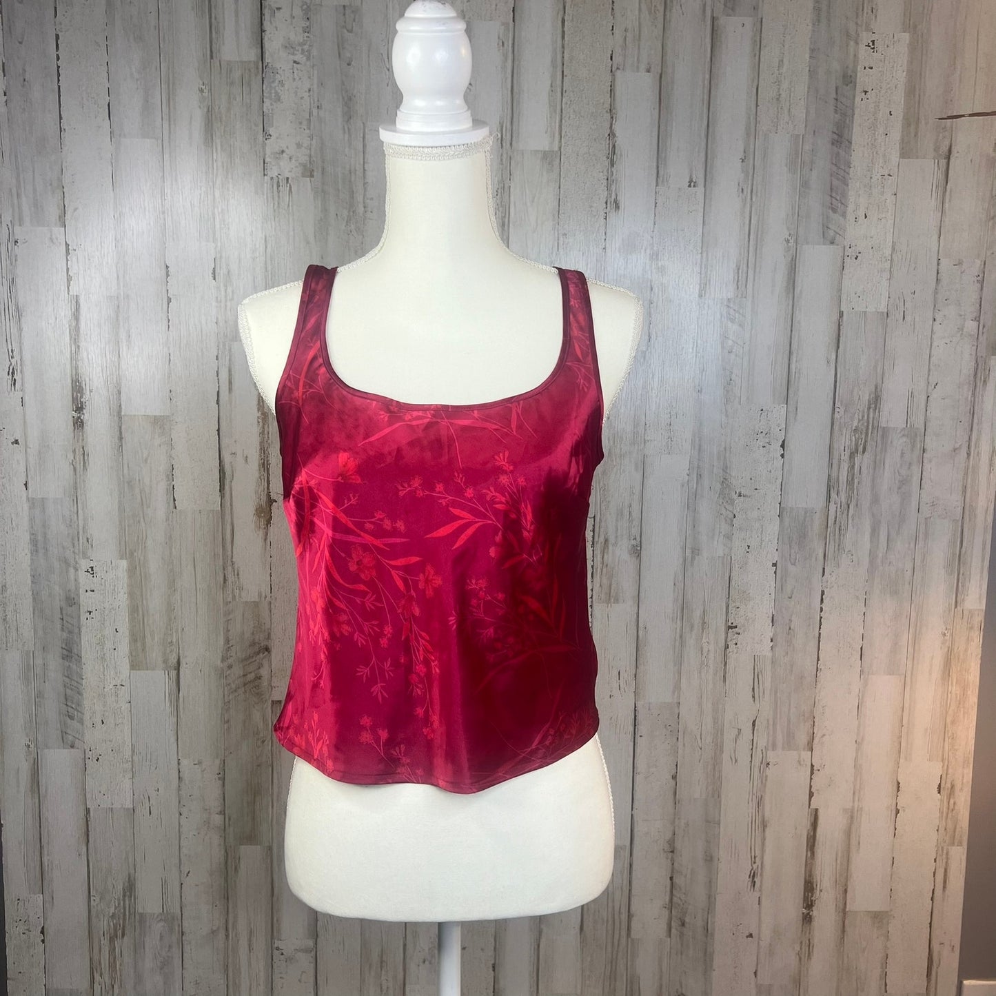 Victoria's Secret Vintage Satin Floral Tank Top Red XS Square Neck Wide Strap