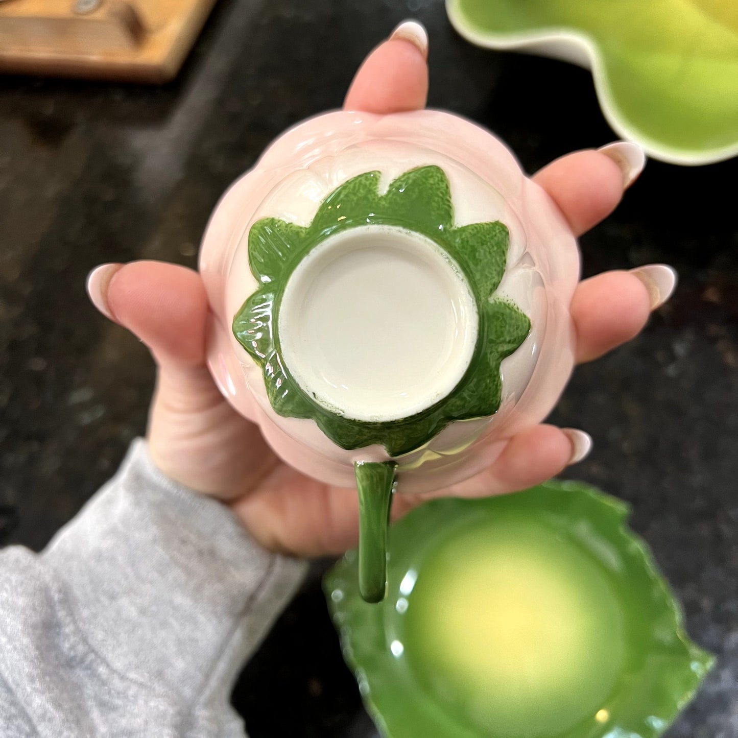 Handcrafted Enamel Floral Ceramic Tea Punch Bowl Set 8-Piece