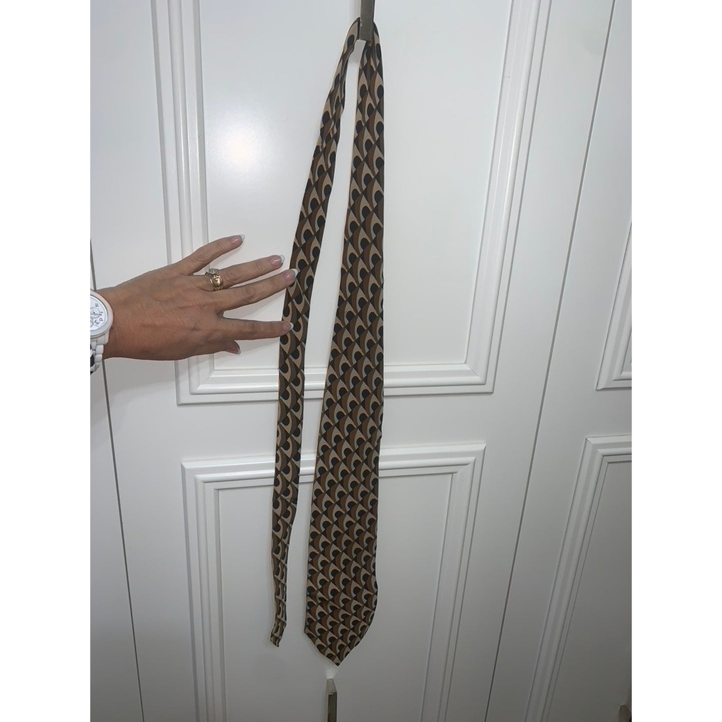 Ted Lapidus Men's Silk Geometric Tie Brown Classic Formal Business