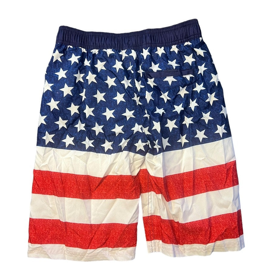 Cat & Jack Boys' Large Patriotic US Flag Red White Blue Star Stripes Swim Trunks