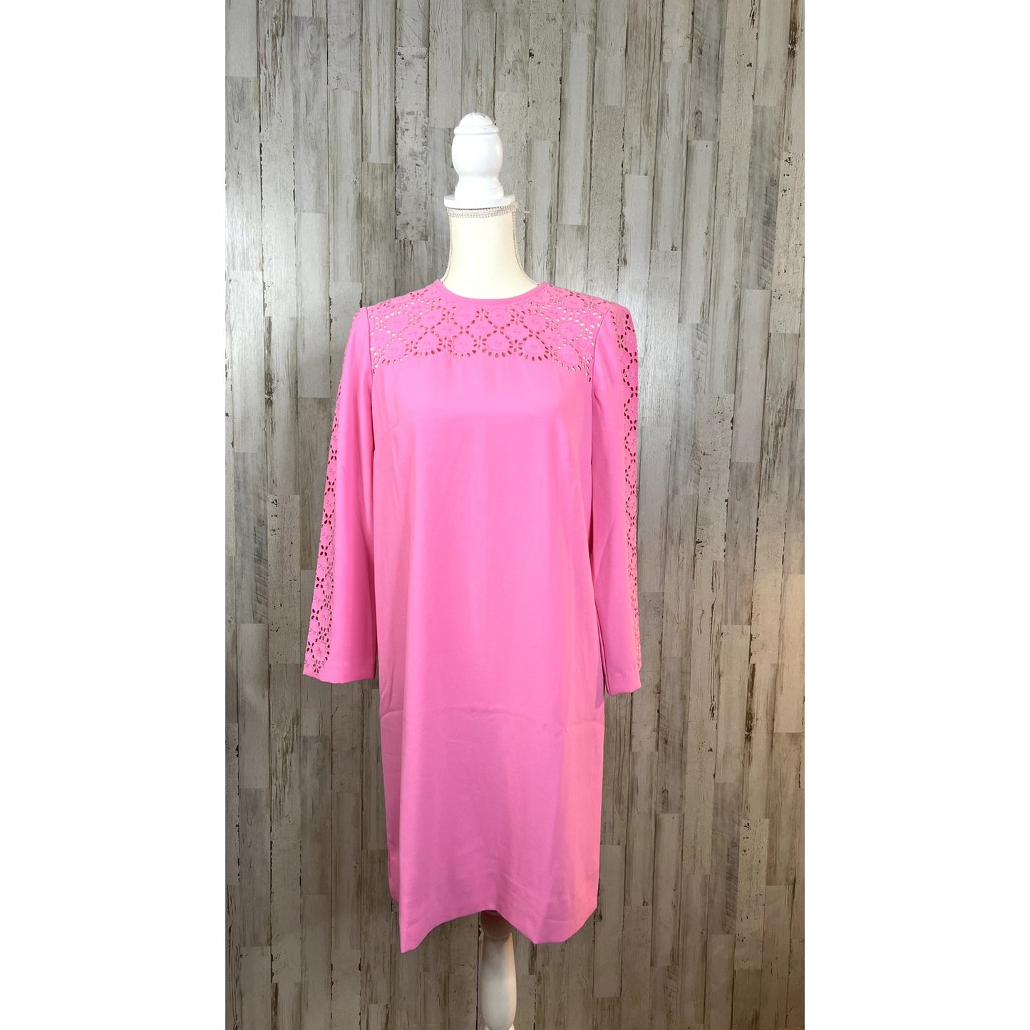 NWT J.Crew Eyelet Shift Dress Soft Pink Knee Length Long Sleeve Women's Size 2