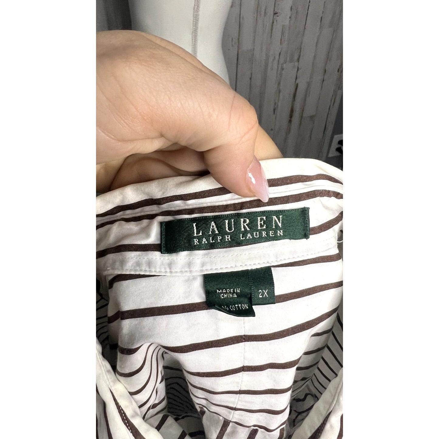 Lauren Ralph Lauren Women's Striped Button-Down Shirt 2X Multicolor Long Sleeve