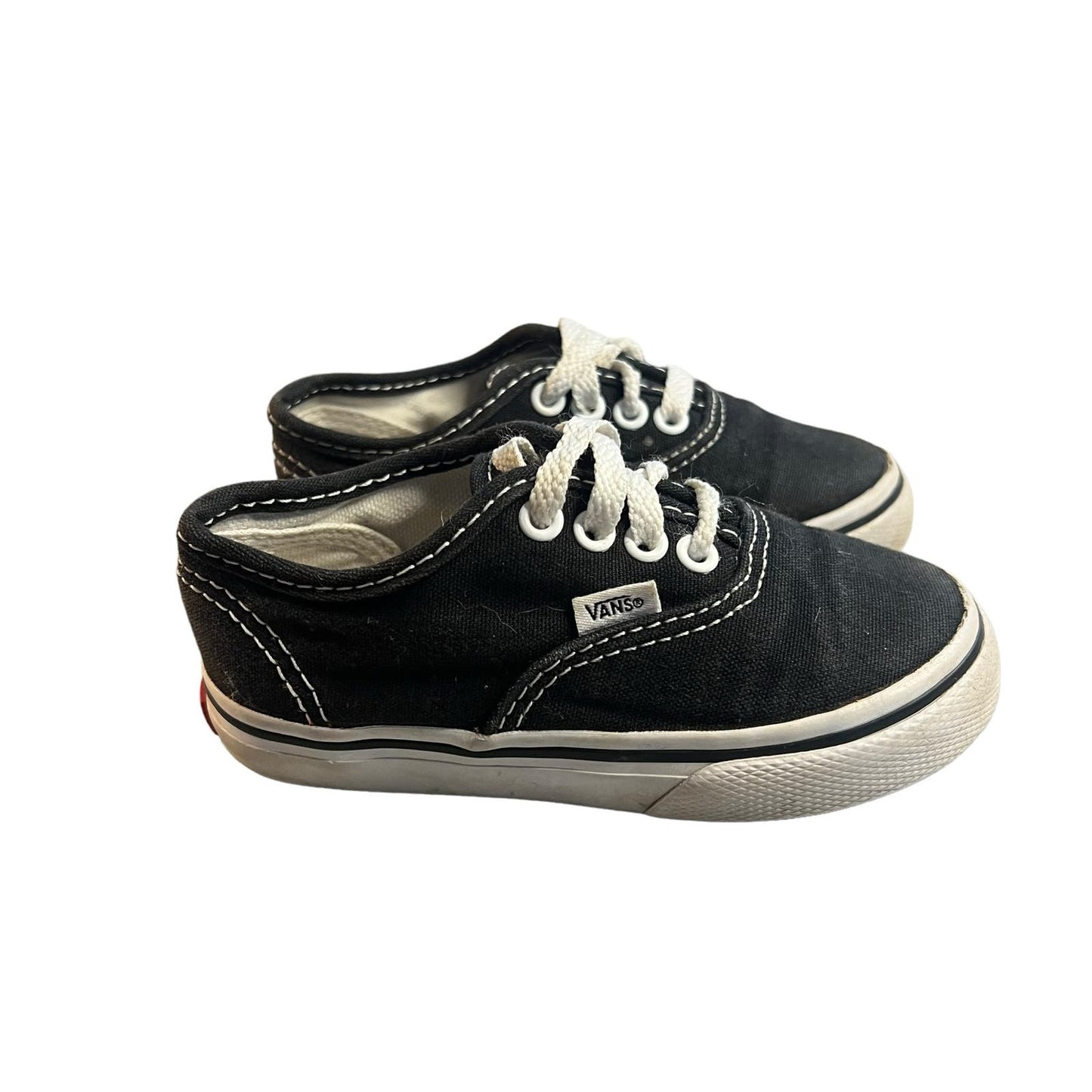 Vans Authentic Elastic Lace Toddler Shoes Black/White Canvas Low Top Size 6.5