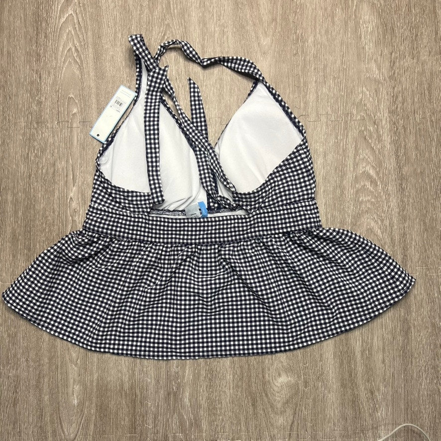 NWT Draper James RSVP Women's Blue Gingham Peplum Halter Tankini Top Size 1X