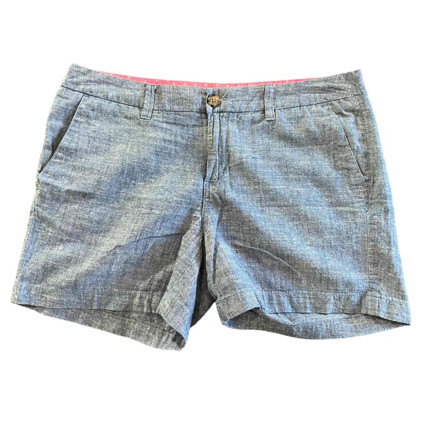 Merona Chino Shorts Womens Size 8 Blue Chambray Mid Rise Cuffed Hem