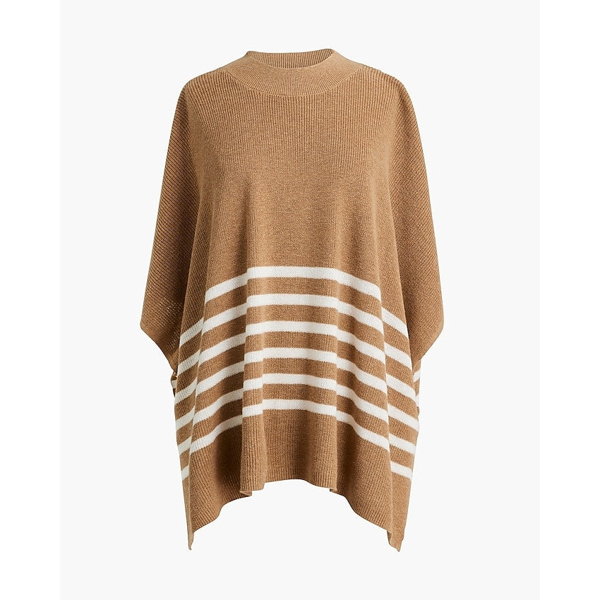 NWT J.Crew Women's One Size Beige/White Striped Poncho Knit Sweater