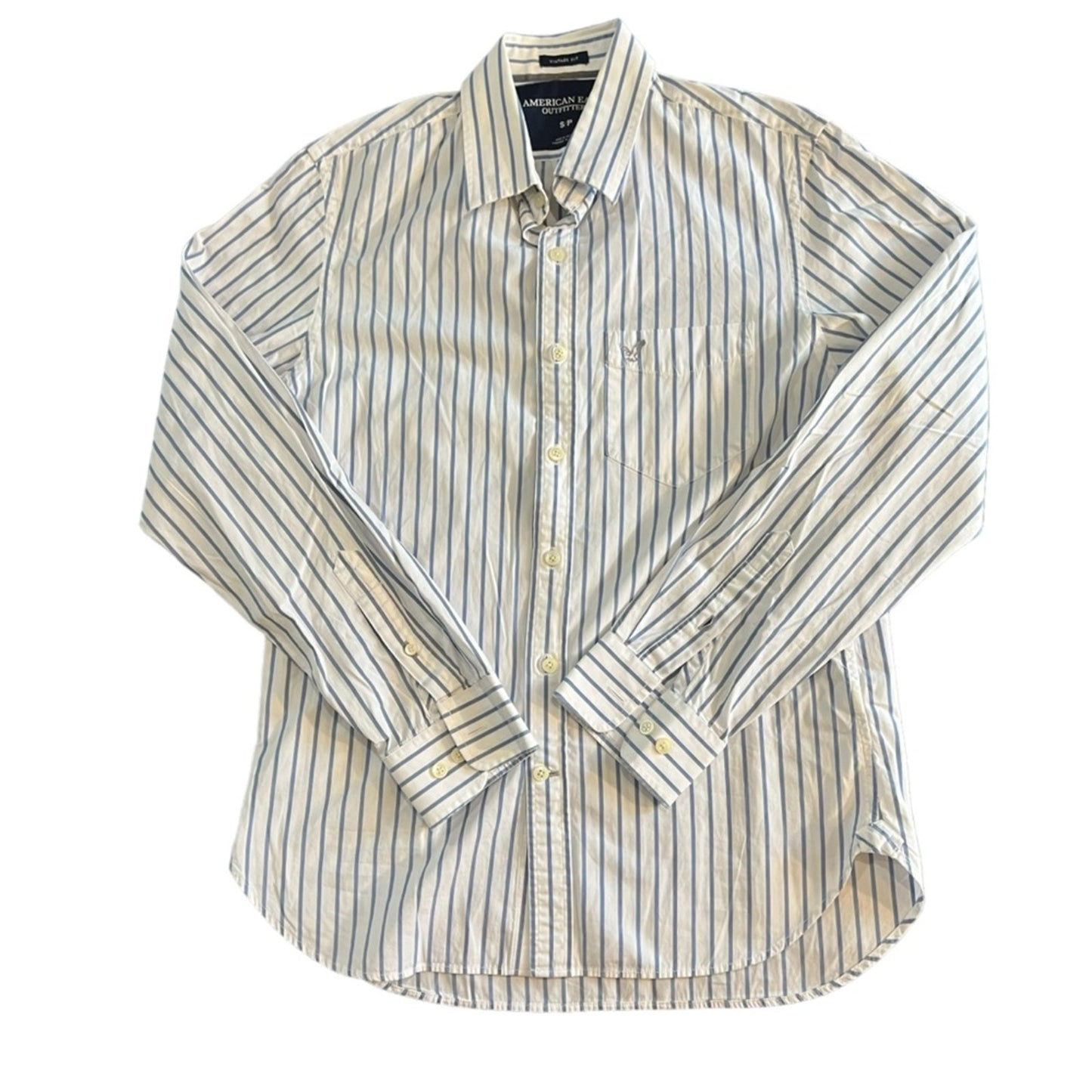 American Eagle Button-Up Shirt Men's Small Blue & White Striped Long