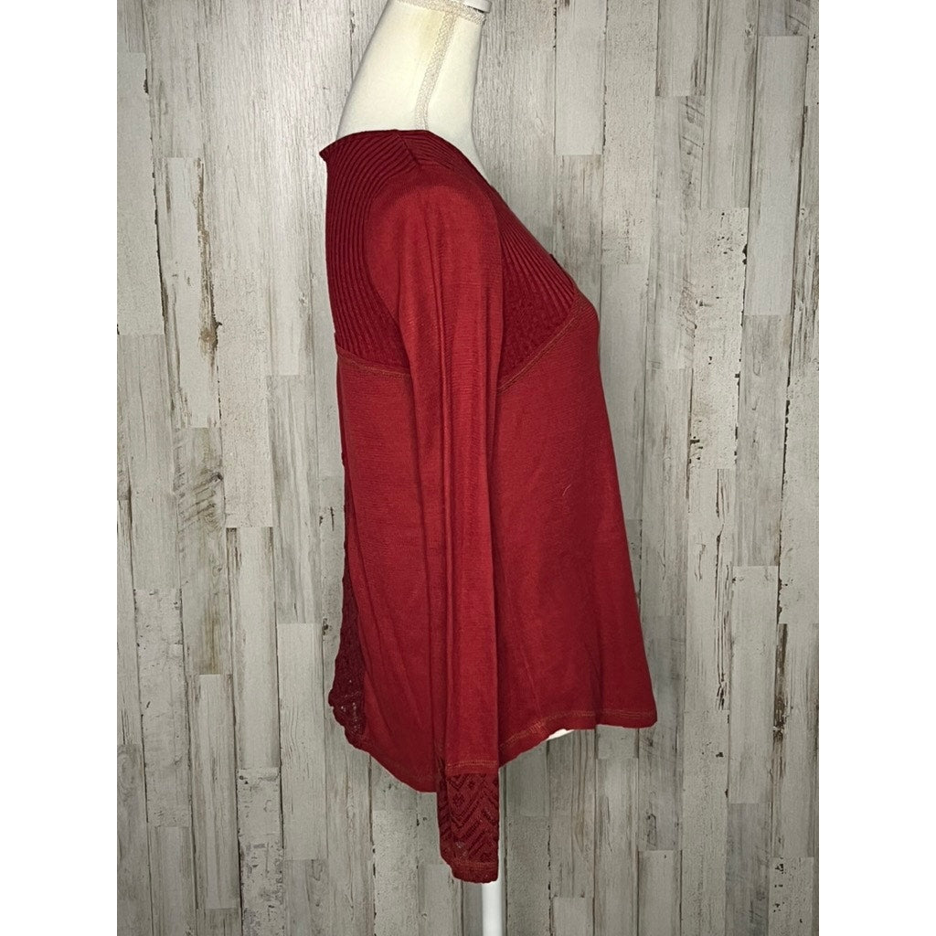 Miss Me Women's Red Lace Tunic Top Size Small Long Sleeve Casual