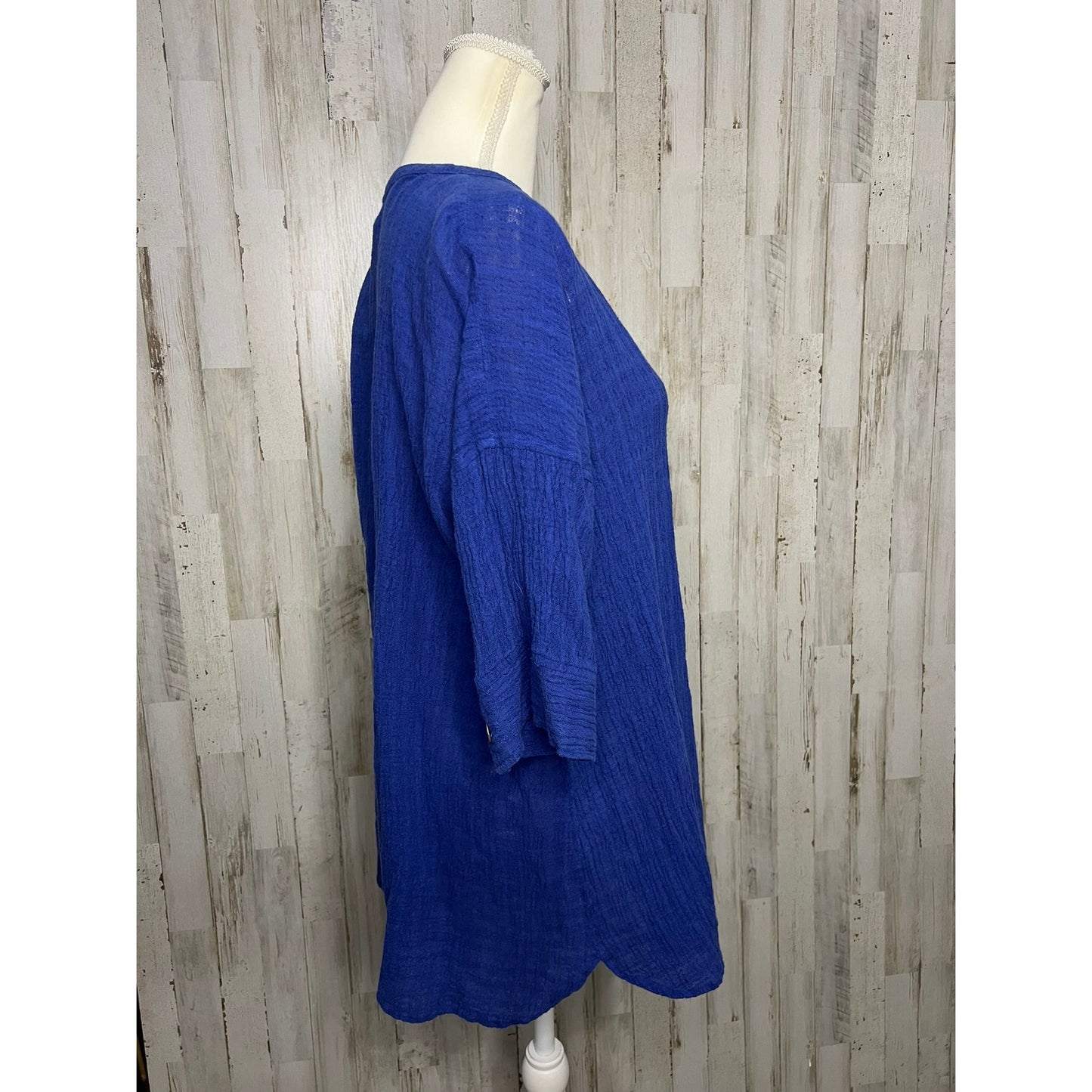 Soft Surroundings Women's XL Blue Linen Blend 3/4 Sleeve  Button Down Blouse