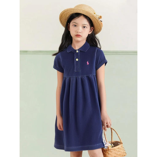 Polo Ralph Lauren Girls Size4 Navy Blue Short Sleeve Knee Length Polo Dress