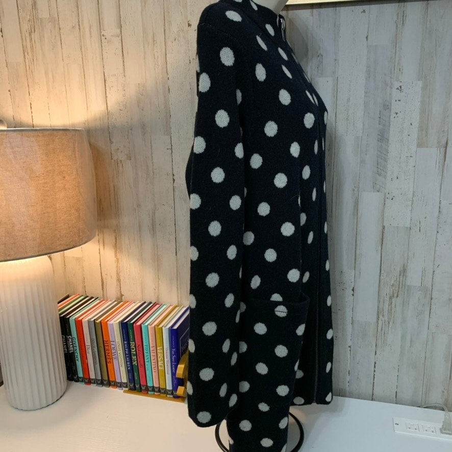 NWT Field Flower Medium Black & White Polka Dot Full Zip Knit