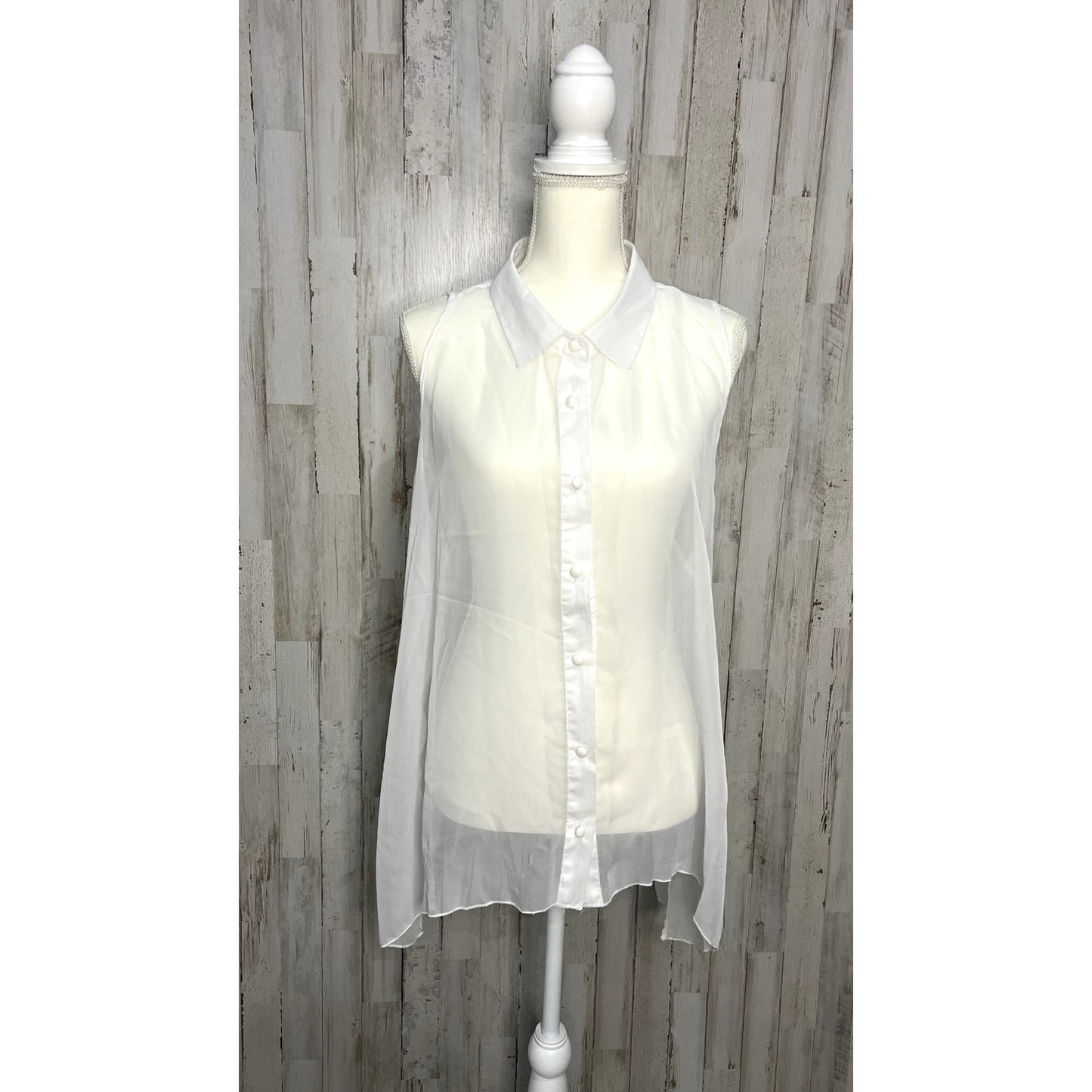 NWT Caren Sport Women's 3X Sheer White Sleeveless Button-Up Blouse Casual Summer