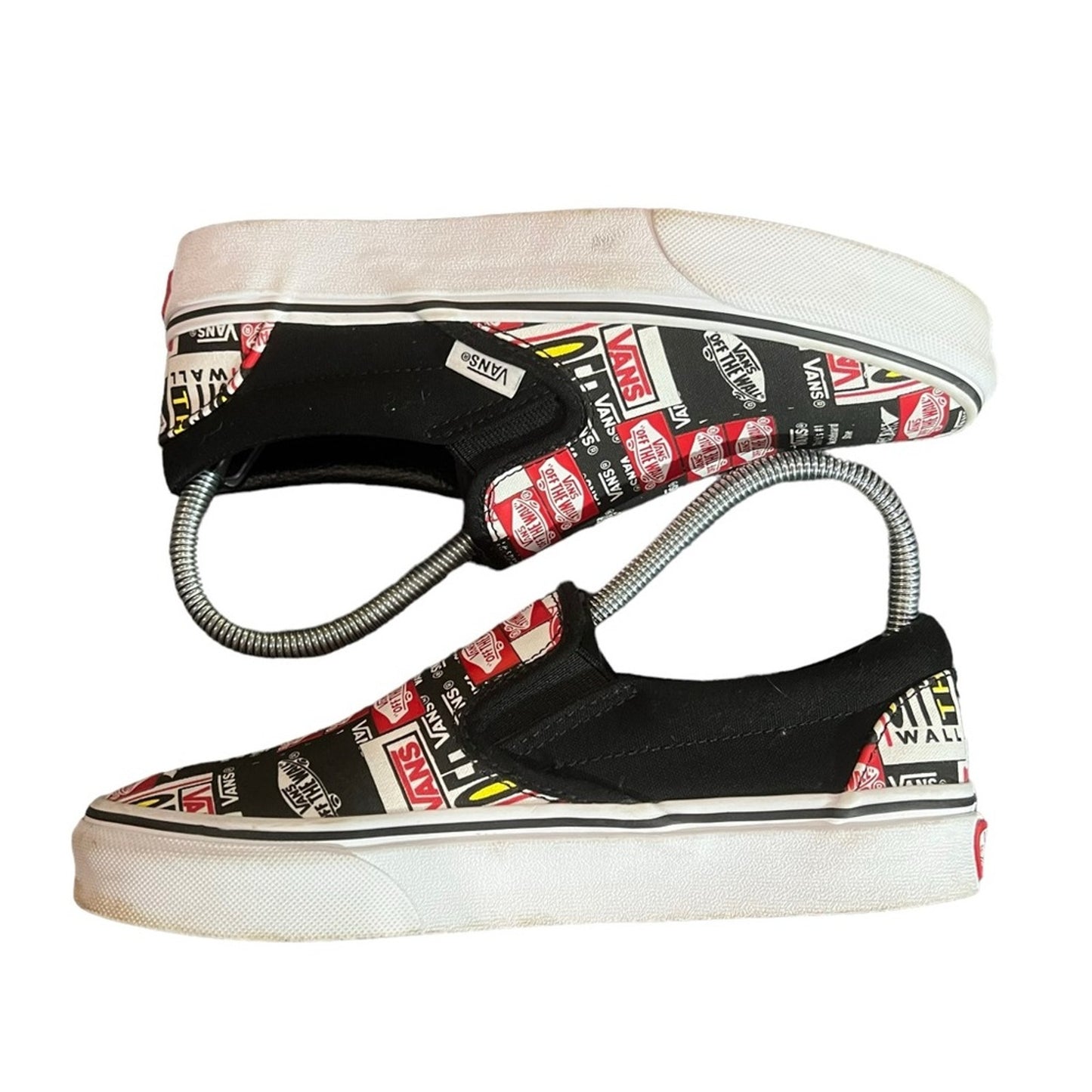 Vans Classic Slip-On Sneakers Black True White Logo Print Men's 5/ Women's 6.5