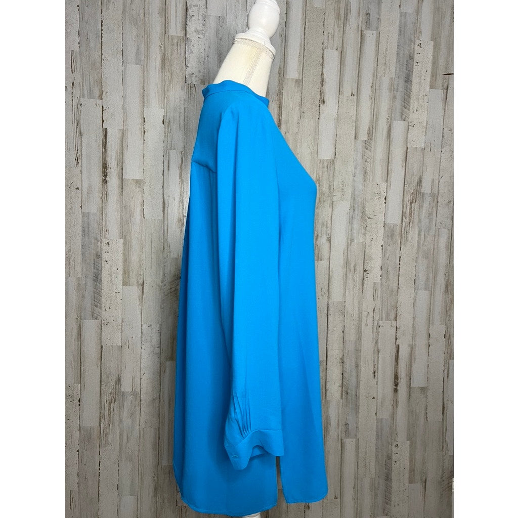 NWT Anne Klein Women's Tunic Blouse Medium Blue Long Sleeve Casual