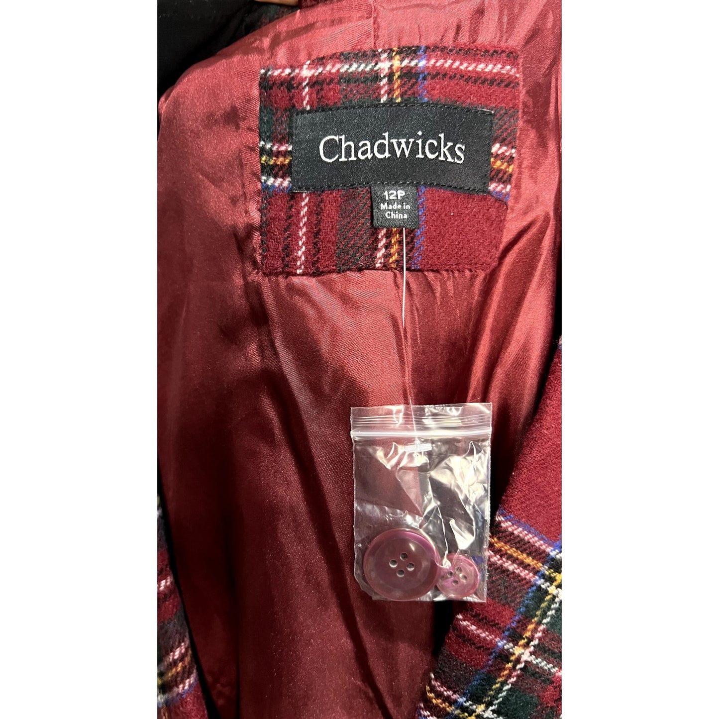 NEW Chadwicks Women's Plaid Wool Blazer Red Size 12P Mid-Length Jacket