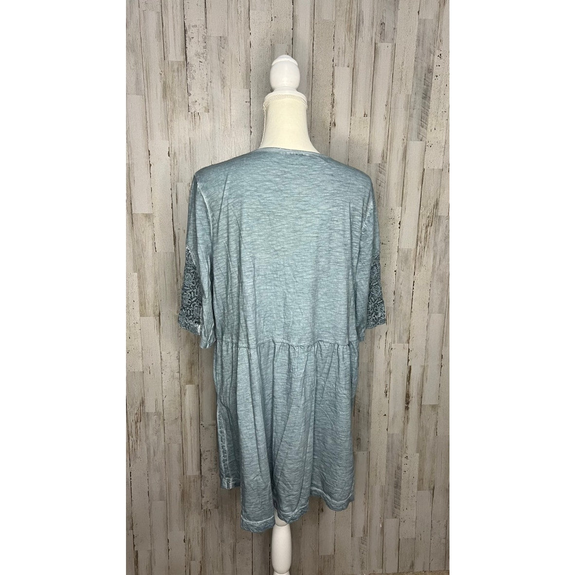 Soft Surroundings Women's Blue Lace Accent Tunic Top 3/4 Sleeve PL Casual Spring