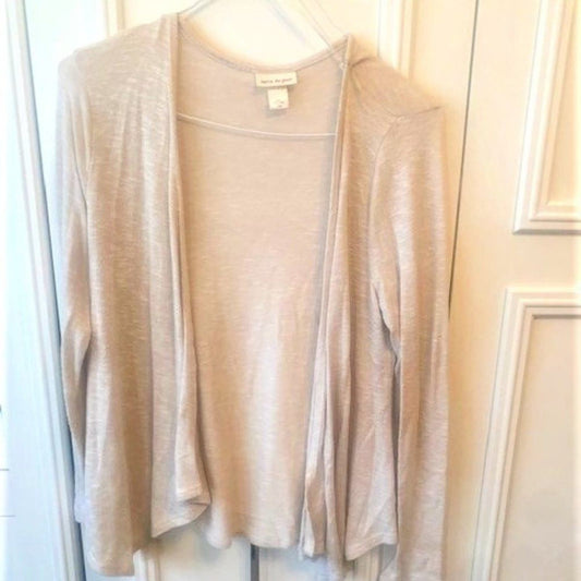 Belle du jour tan heathered flyaway open cardigan L