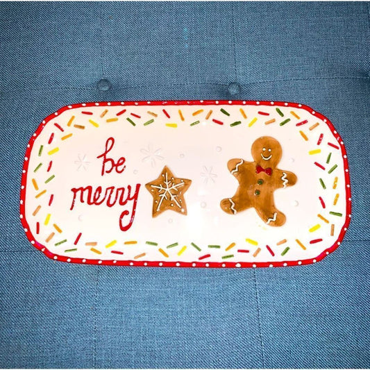 Be Merry Gingerbread Man Rectangle Platter