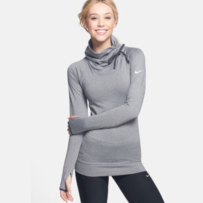 Nike Pro Hyperwarm Women’s Large DRI-FIT Mock Neck Long Sleeve Gray Top