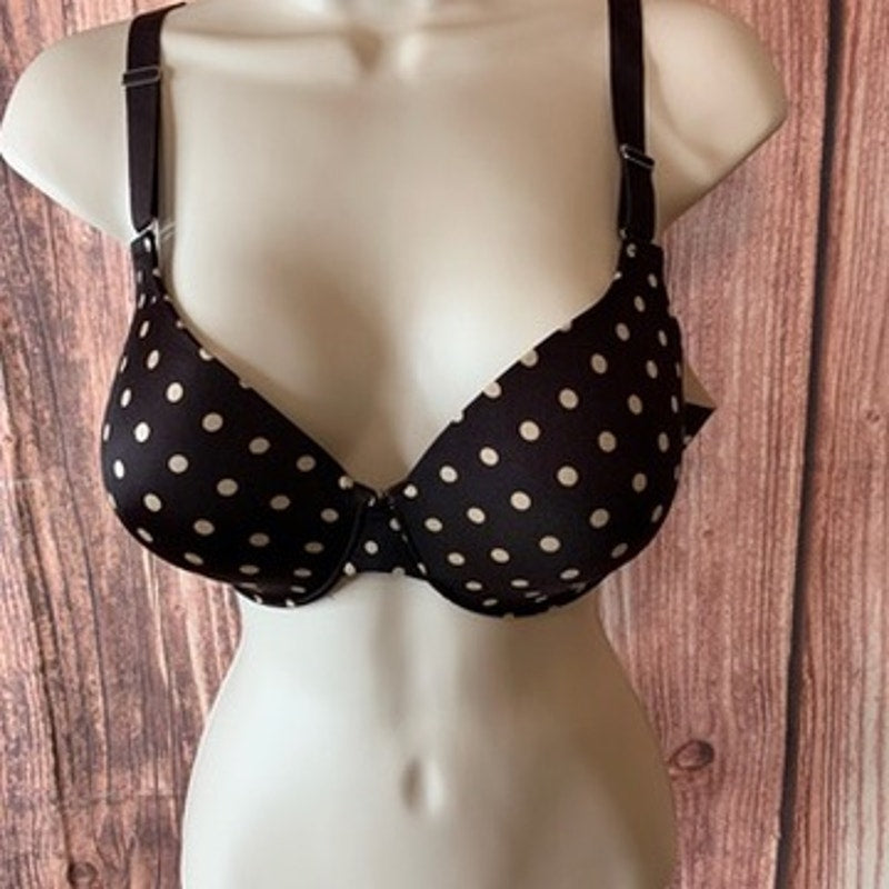 Soma Vanishing Back Bra Womens 36C Brown White Polka Dot