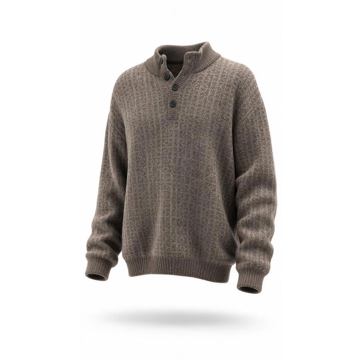 NWT Tasso Elba Sweater Mens 2XL Brown Textured Knit 3-Button Mock Neck