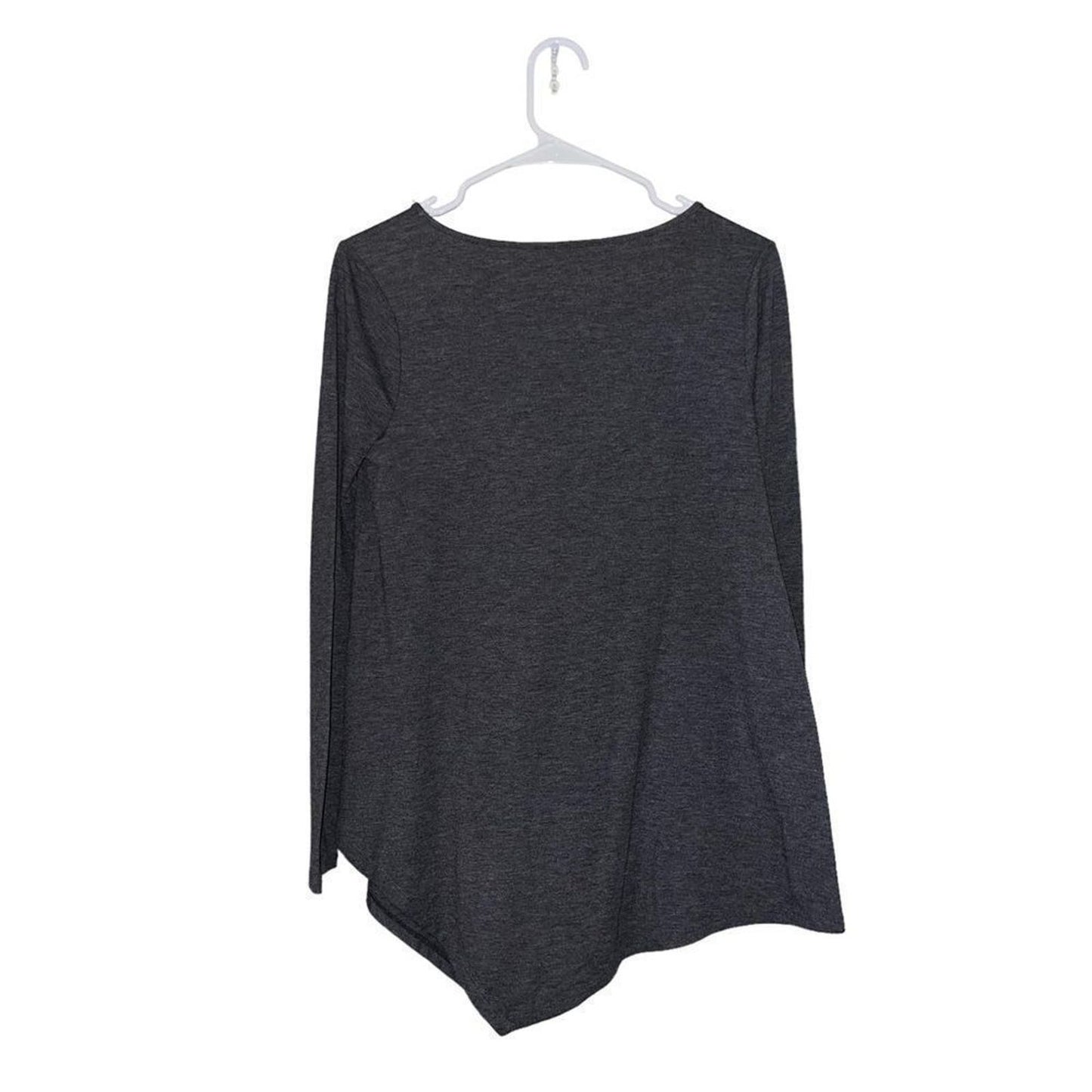 White House Black Market Women's Grey Asymmetrical Long Sleeve V-Neck Shirt - XS