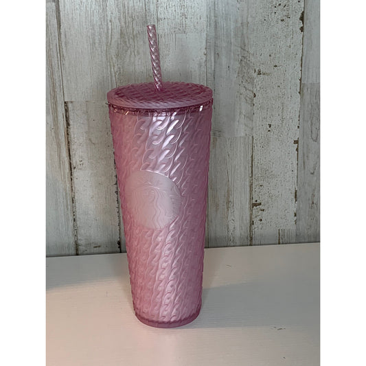 Starbucks Cold Cup Tumbler Pink Chain Link Textured 24oz w/ Straw