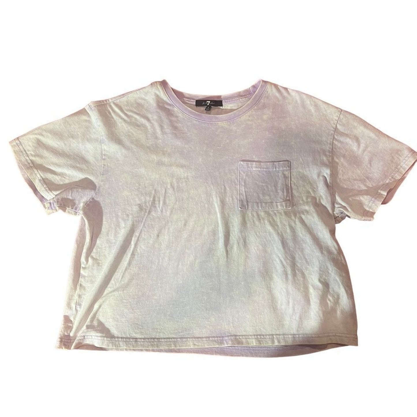 7 For All Mankind T-Shirt Womens Size Small Cropped Crew Neck Tie Dye