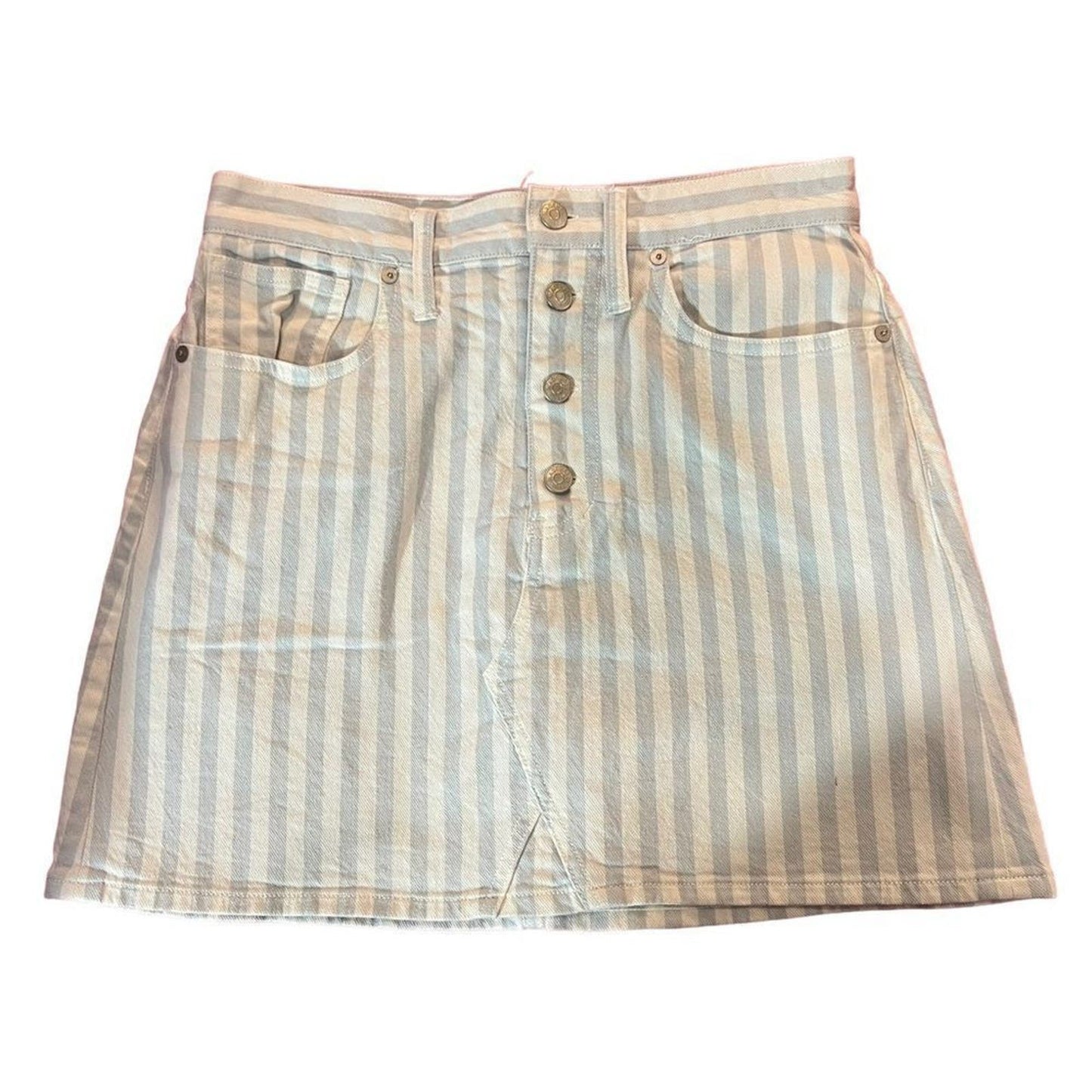 Madewell Stretch A-Line Mini Skirt in Pompano Stripe: Button-Front Edition