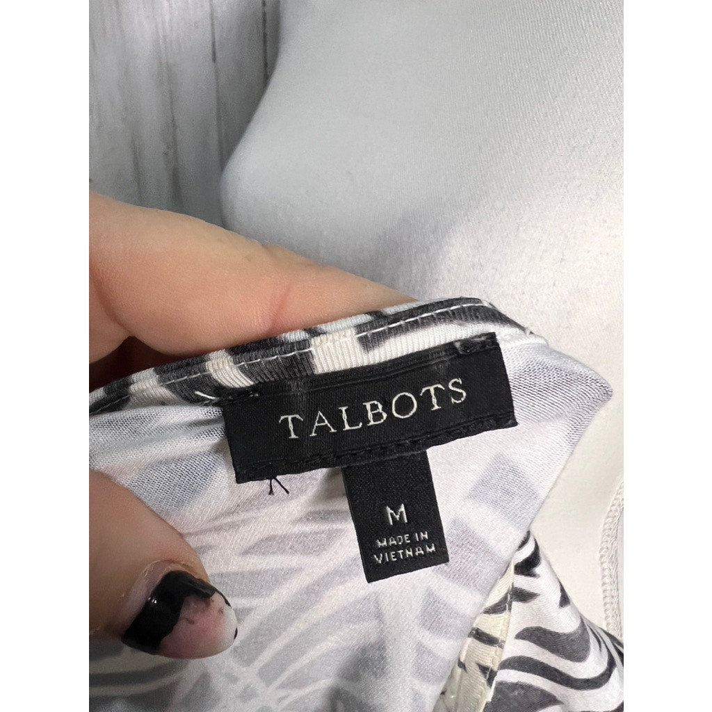 Talbots Women's Medium Black & White Leaf Print V-Neck Sleeveless Tank Top