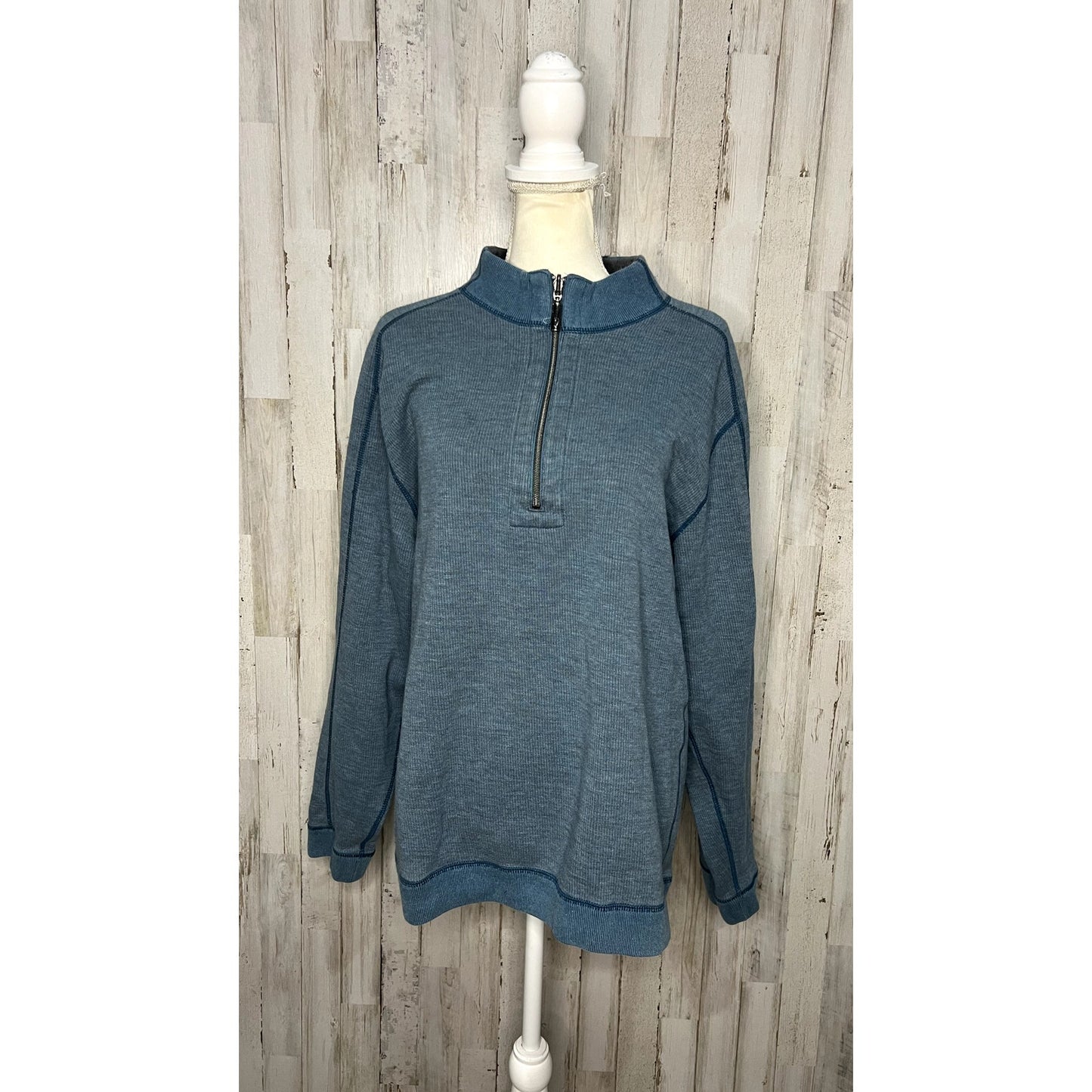 Tommy Bahama Men's Size Large Blue/Grey Reversible 1/2 Zip Sweater