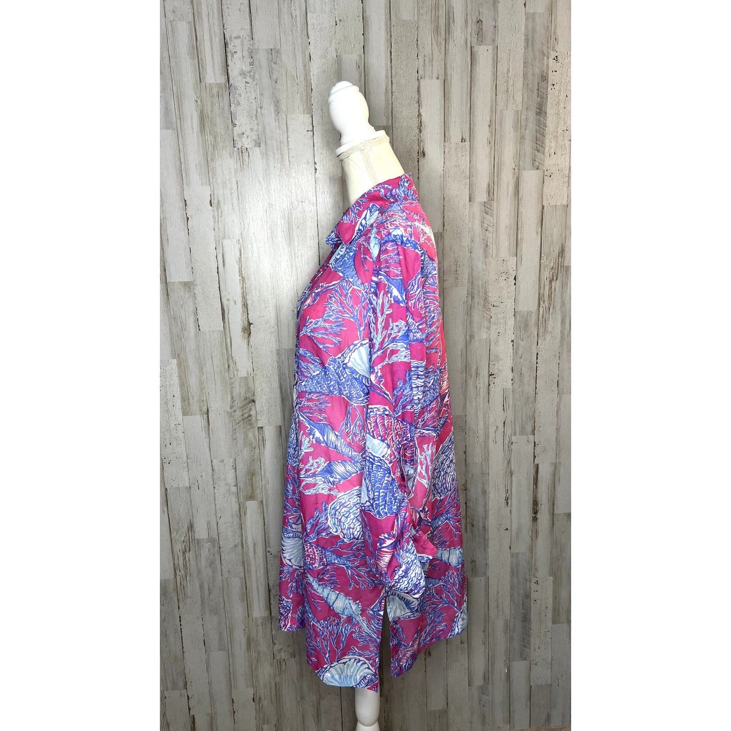 Talbots Women's Size Large Pink Blue Seashell Print Tunic Swim Cover Up