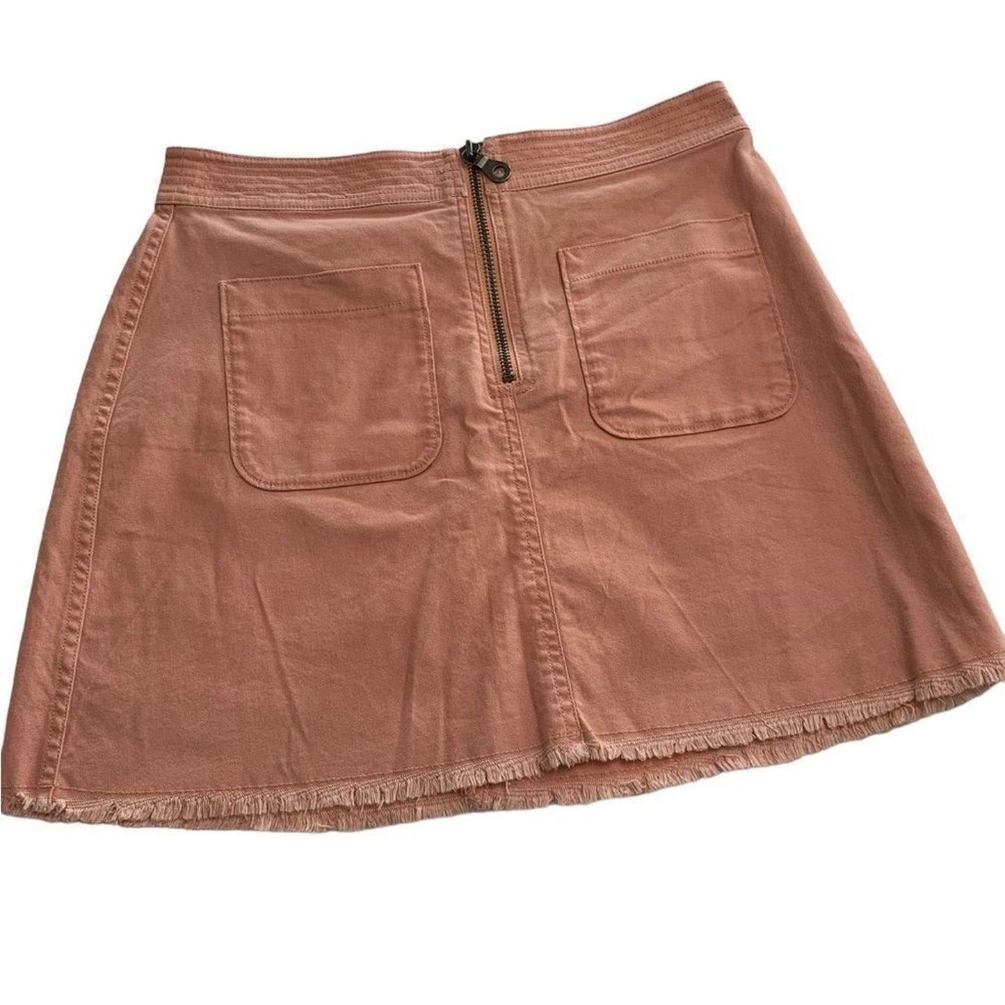 Madewell Peachy Pink A-line Zip Patch Pocket Frayed Hem Denim Mini Skirt, Size 4