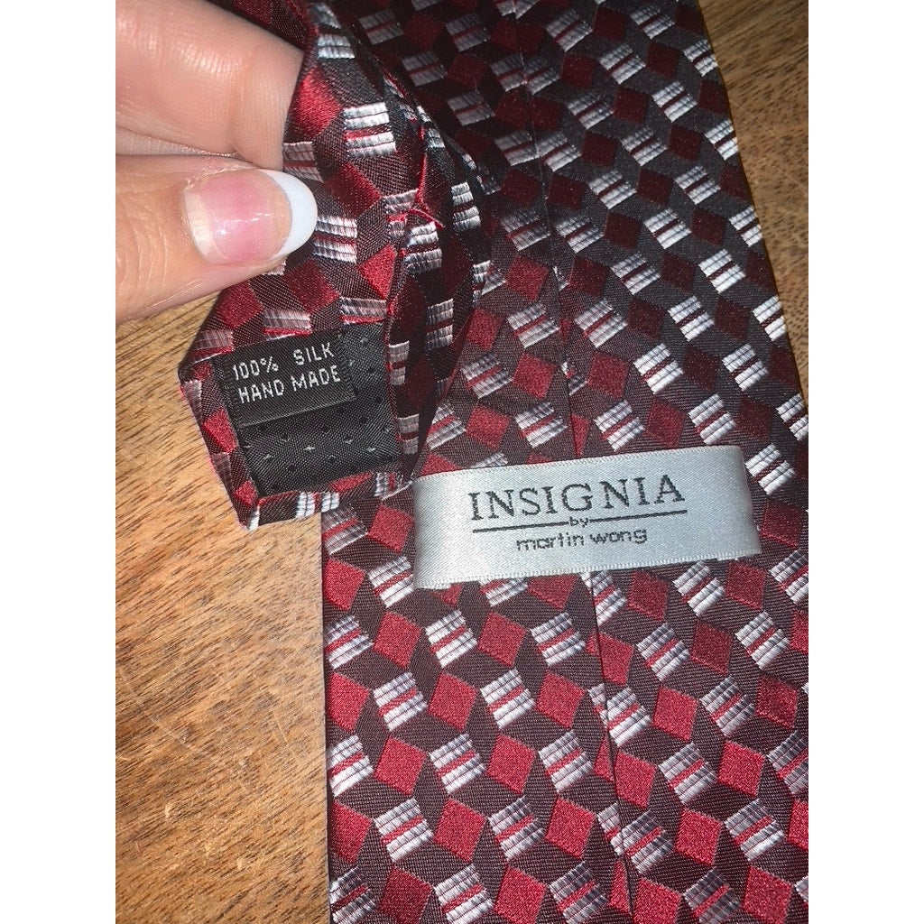 Insignia by Martin Wong Men's Red Geometric Silk Tie Classic Length