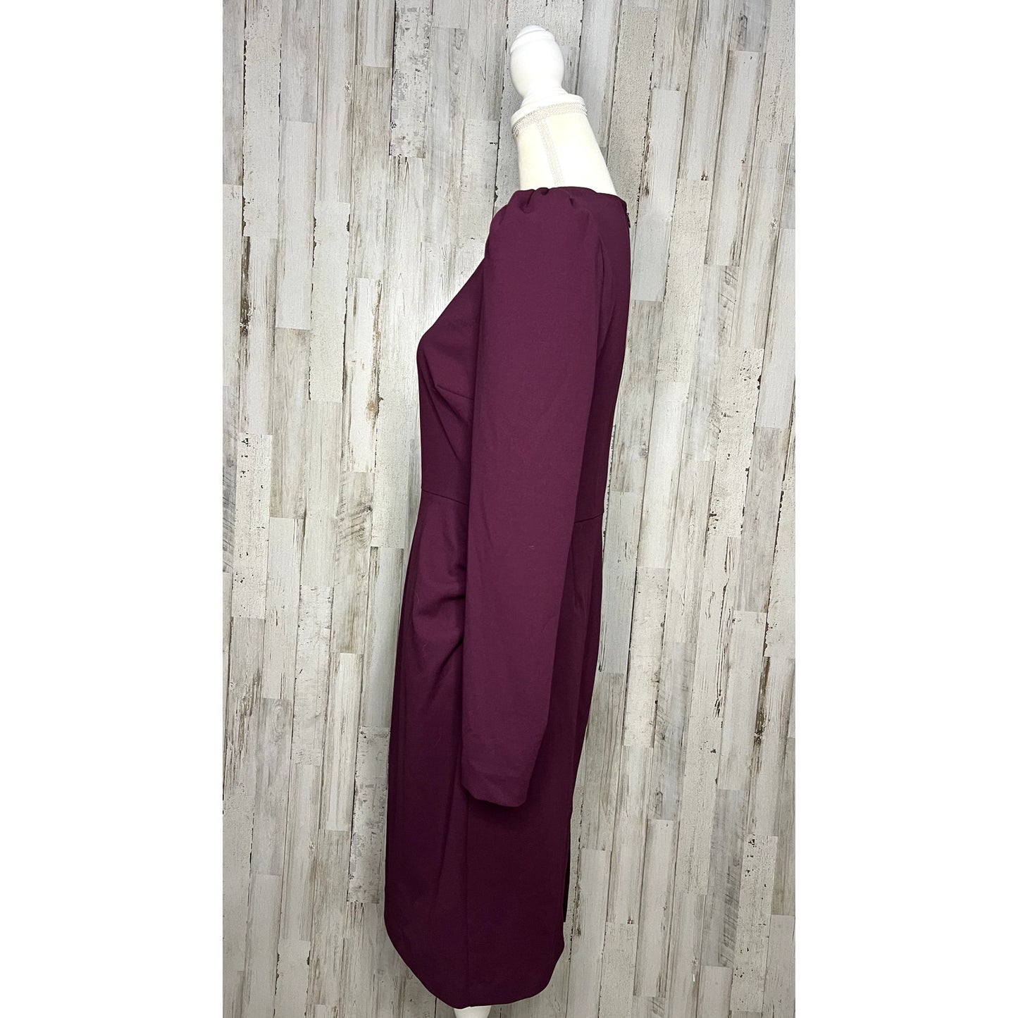 Trina Turk Women's Size 6 Burgundy V-Neck Puff Sleeve Knee Length Dress