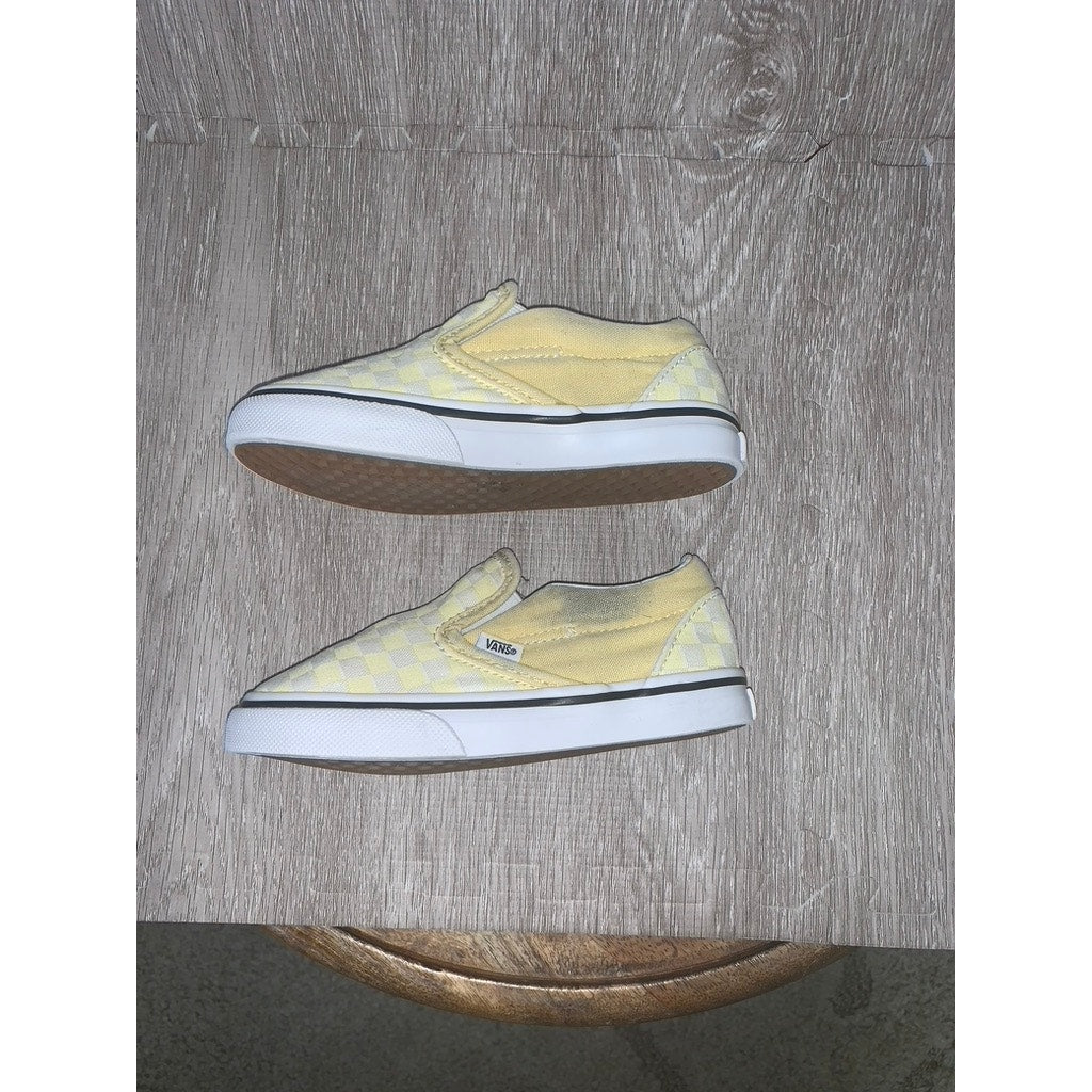 Vans Off The Wall Checkered Slip-On Shoes Yellow/White Toddler 8.0