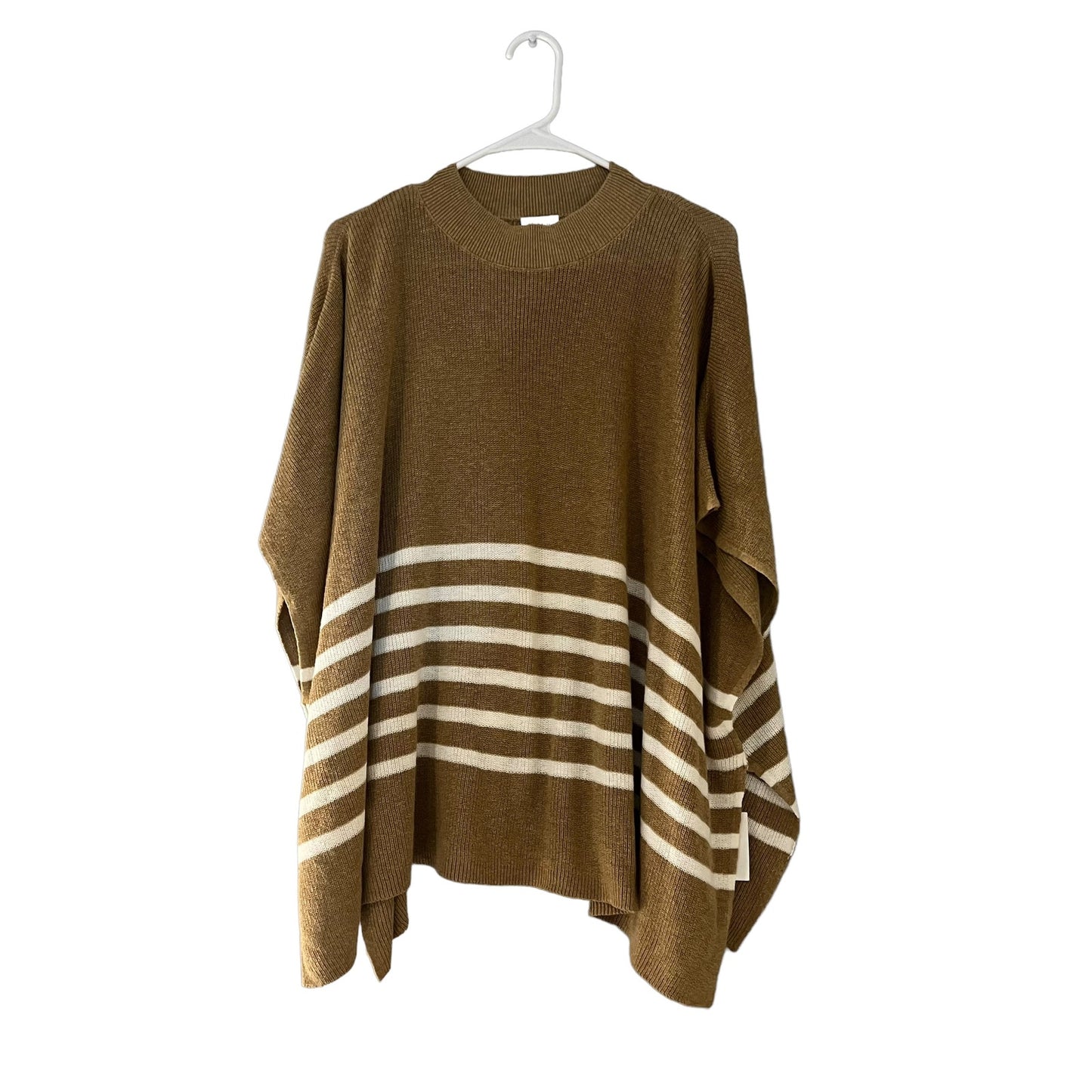 NWT J.Crew Women's One Size Beige/White Striped Poncho Knit Sweater