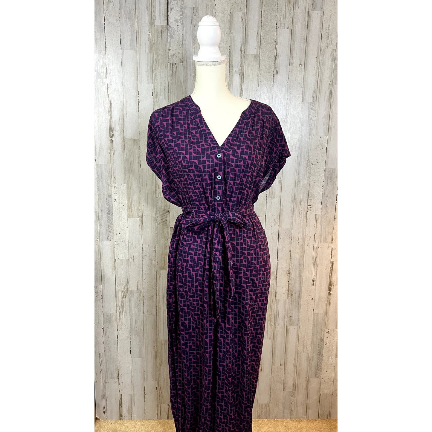 Anthropologie Maeve Geoscope Purple Print Small Short Sleeve Romper Jumpsuit XS