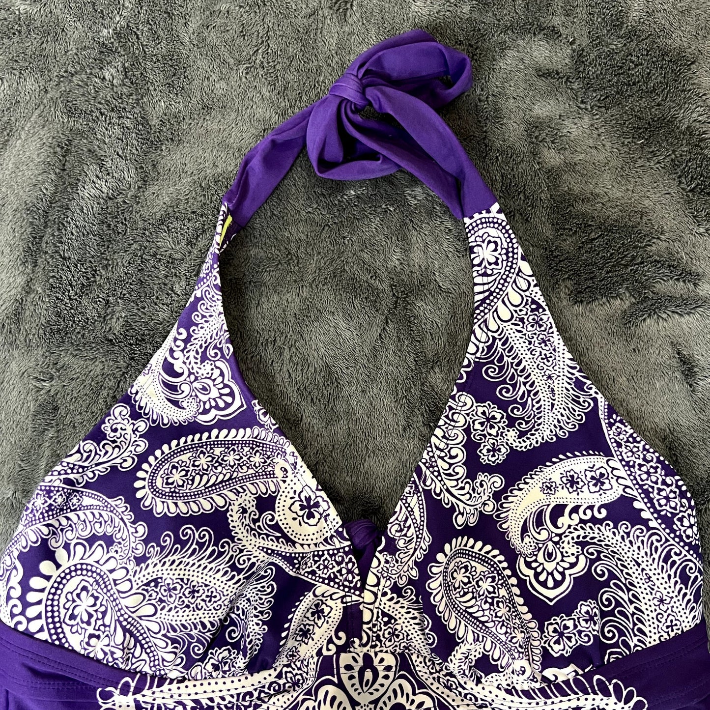 Athleta Purple Paisley Halter Padded Tankini Swimsuit Top 36B/34C