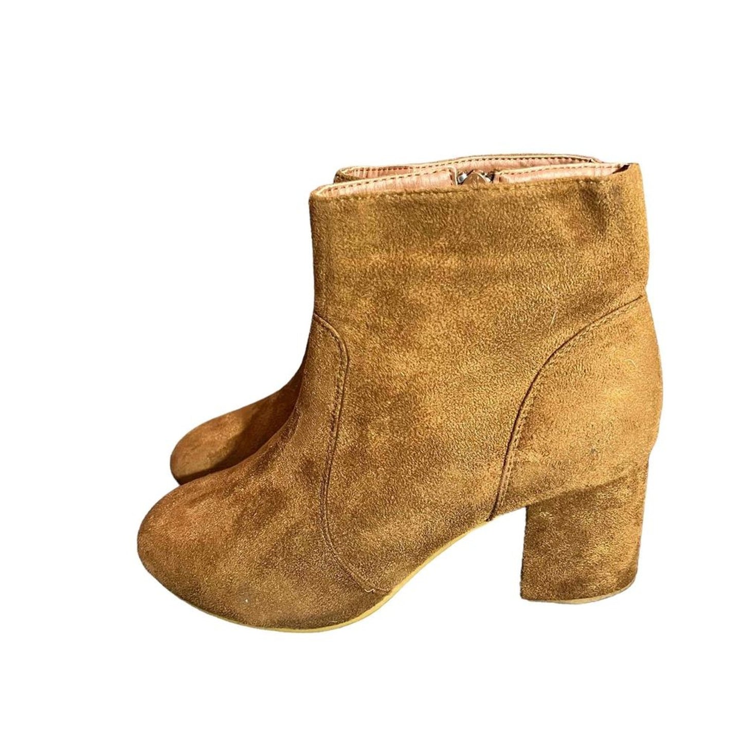 Top Moda Women's Ankle Booties Brown Round Toe Block Heel Side Zip Size 7