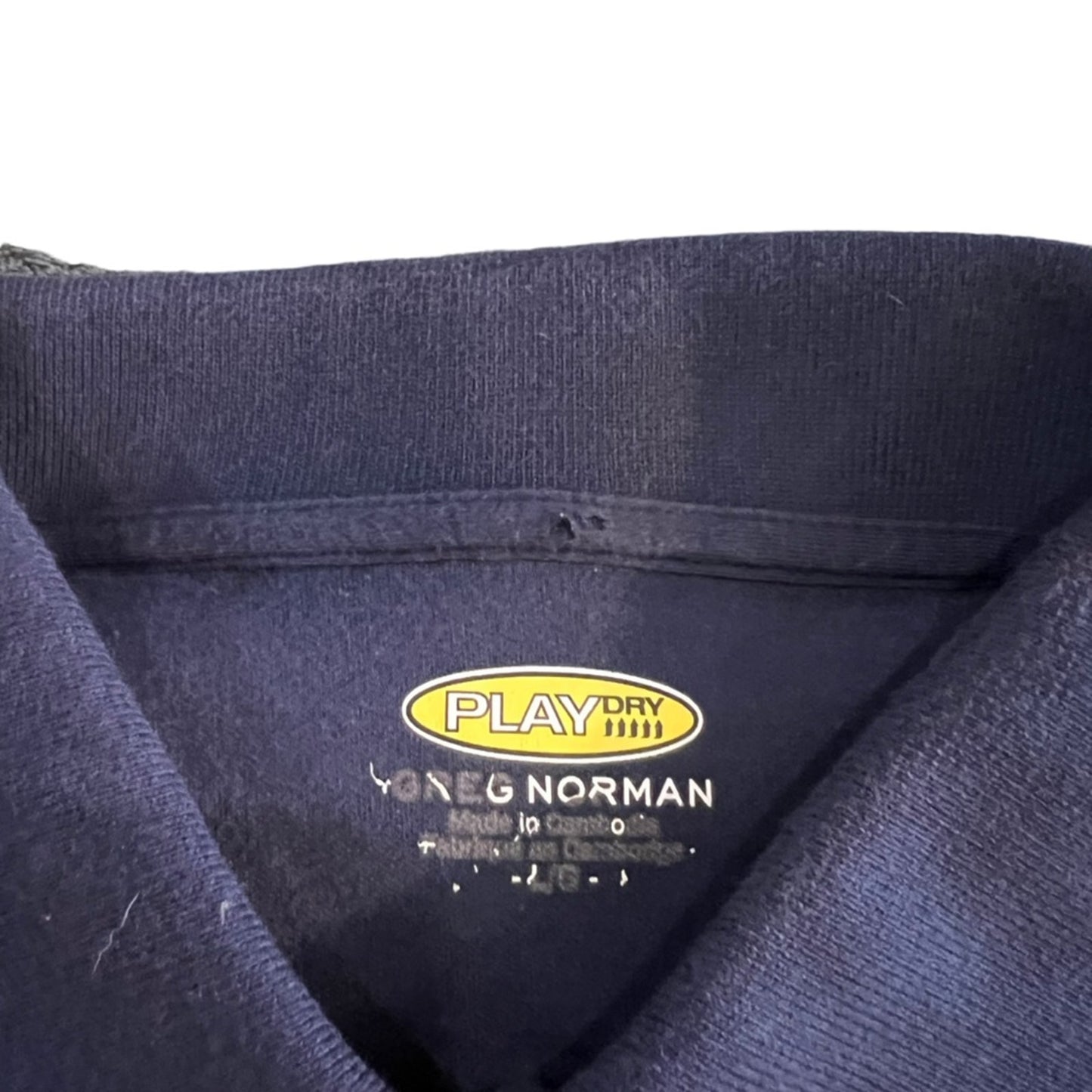 Greg Norman Men's Polo Shirt Size Large Navy Blue Tonal Check Golf Short