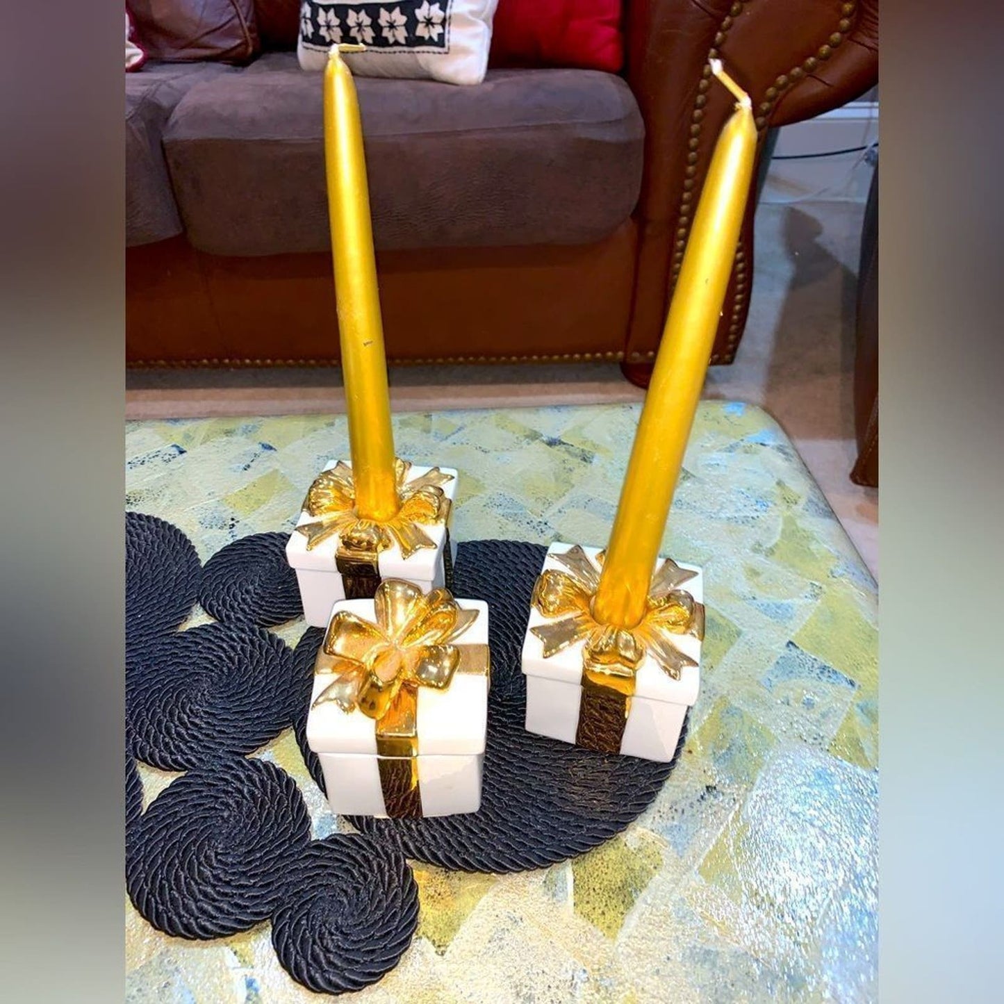 Mikasa Holiday Elegance Porcelain Candle Holders/Trinket Box