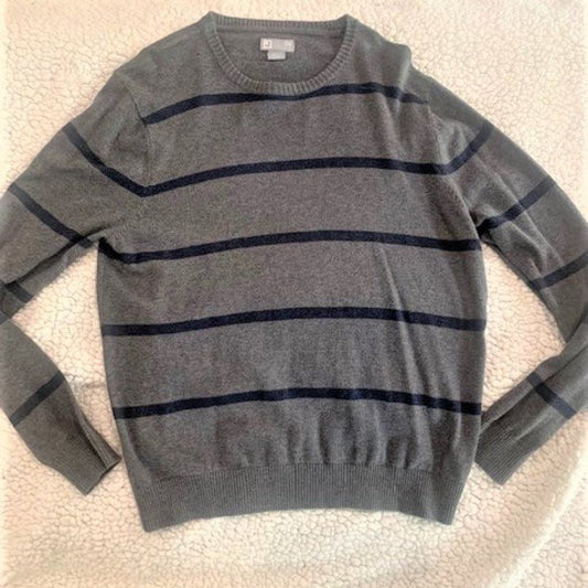 preppy crew neck gray striped sweater