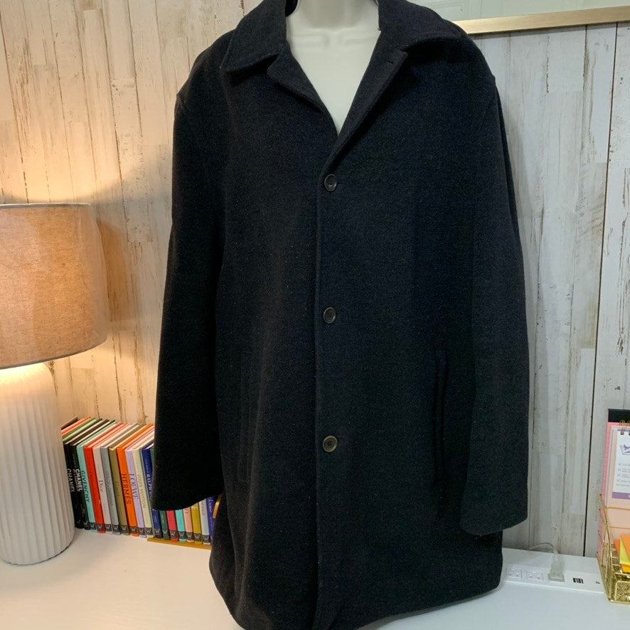Banana Republic Wool Overcoat Mens Size Large Black Long Button